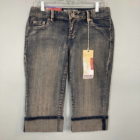 MOSSIMO Supply Lowest Rise Crop Cuffed Capri Jeans Medium Vintage Wash Size 9 - Picture 1 of 12